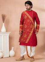 Pure Viscose Red Traditional Wear Embroidery Work Dhoti Kurta